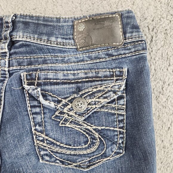 Silver Jeans Suki Bootcut Low Rise Stretch Blue Jeans Women's 28x30 Flap Pockets - Picture 11 of 12